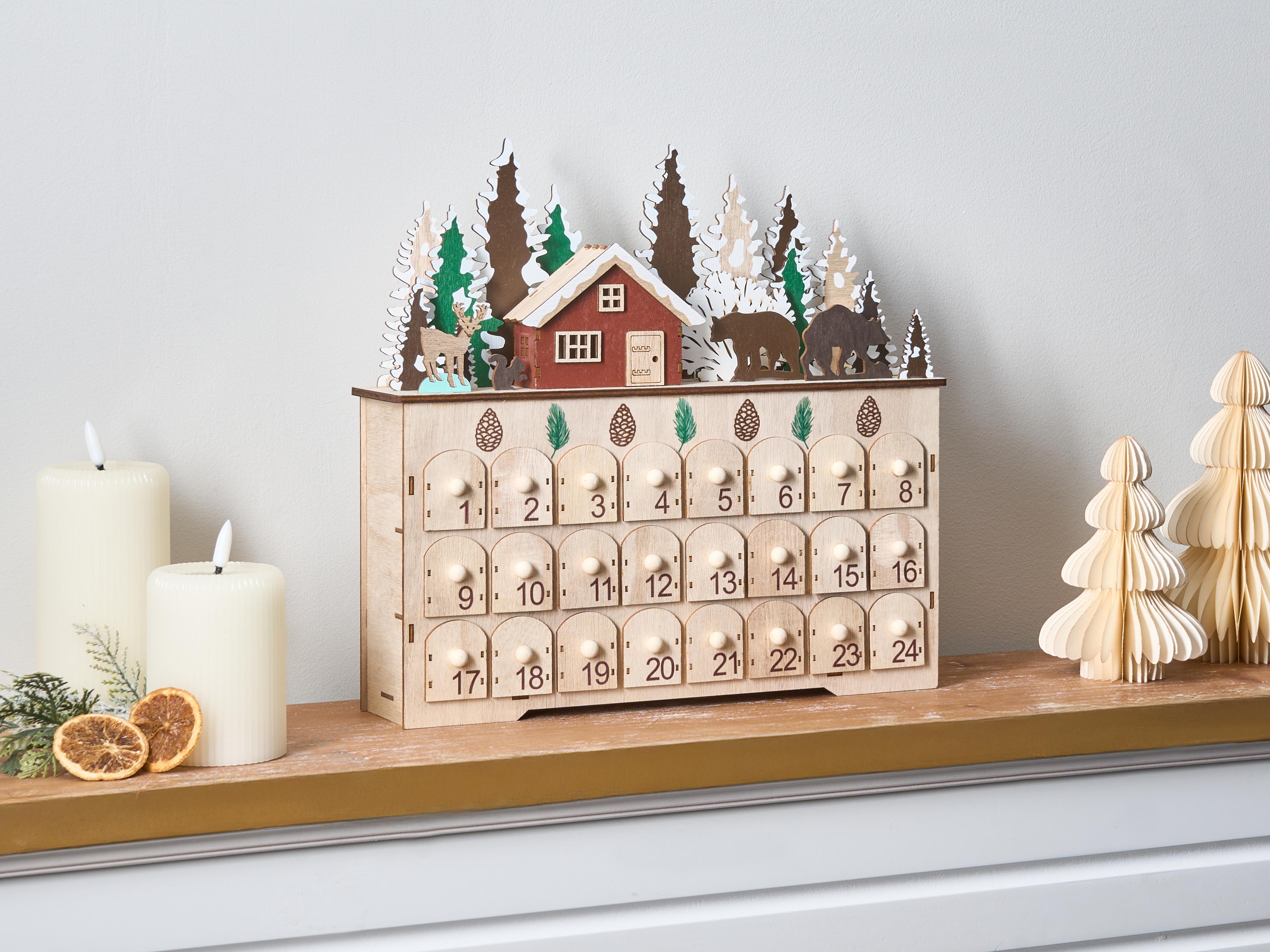 Kerstdecoratie LED HELIN Adventskalender 33 cm Lichtbruin