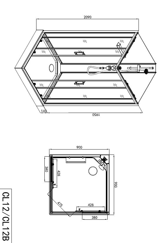 Badstuber Denver complete douchecabine vierkant 90x90x210cm chroom