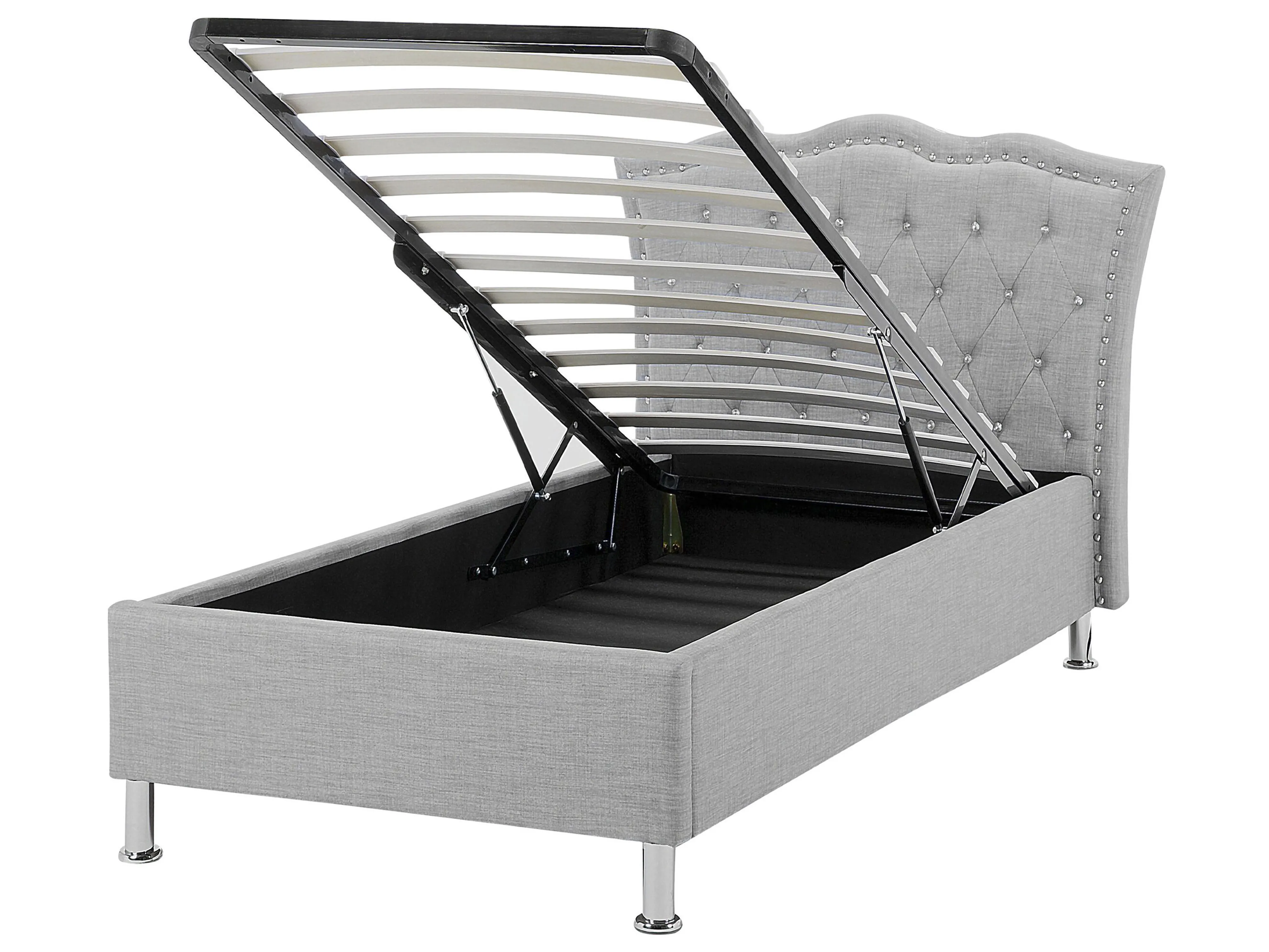 Bed met opbergruimte Stof METZ 90 x 200 cm Lichtgrijs