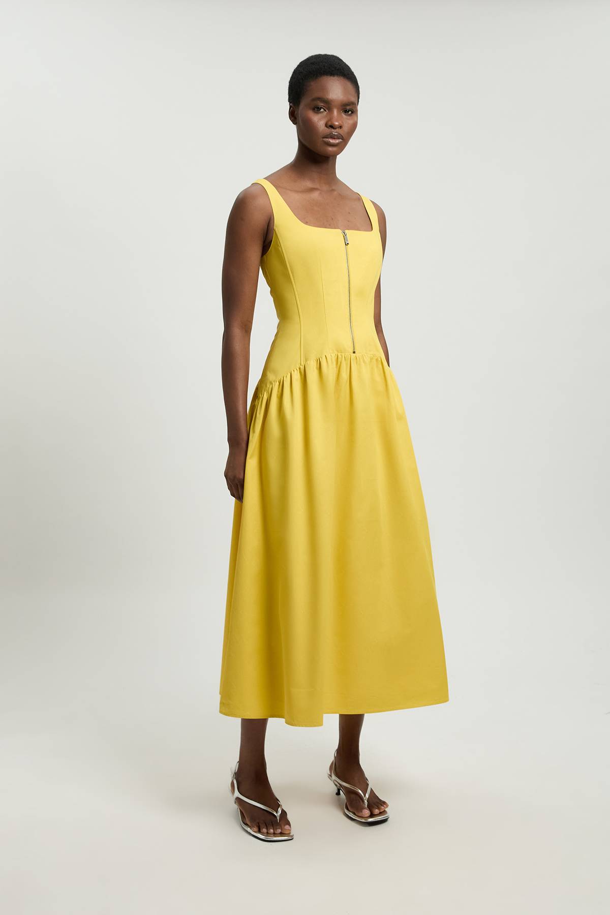 KarenMillen Robe Midi Évasée En Satin De Coton Ajusté