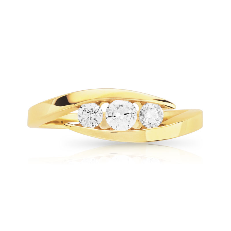 Bague or 750 jaune trilogie diamants