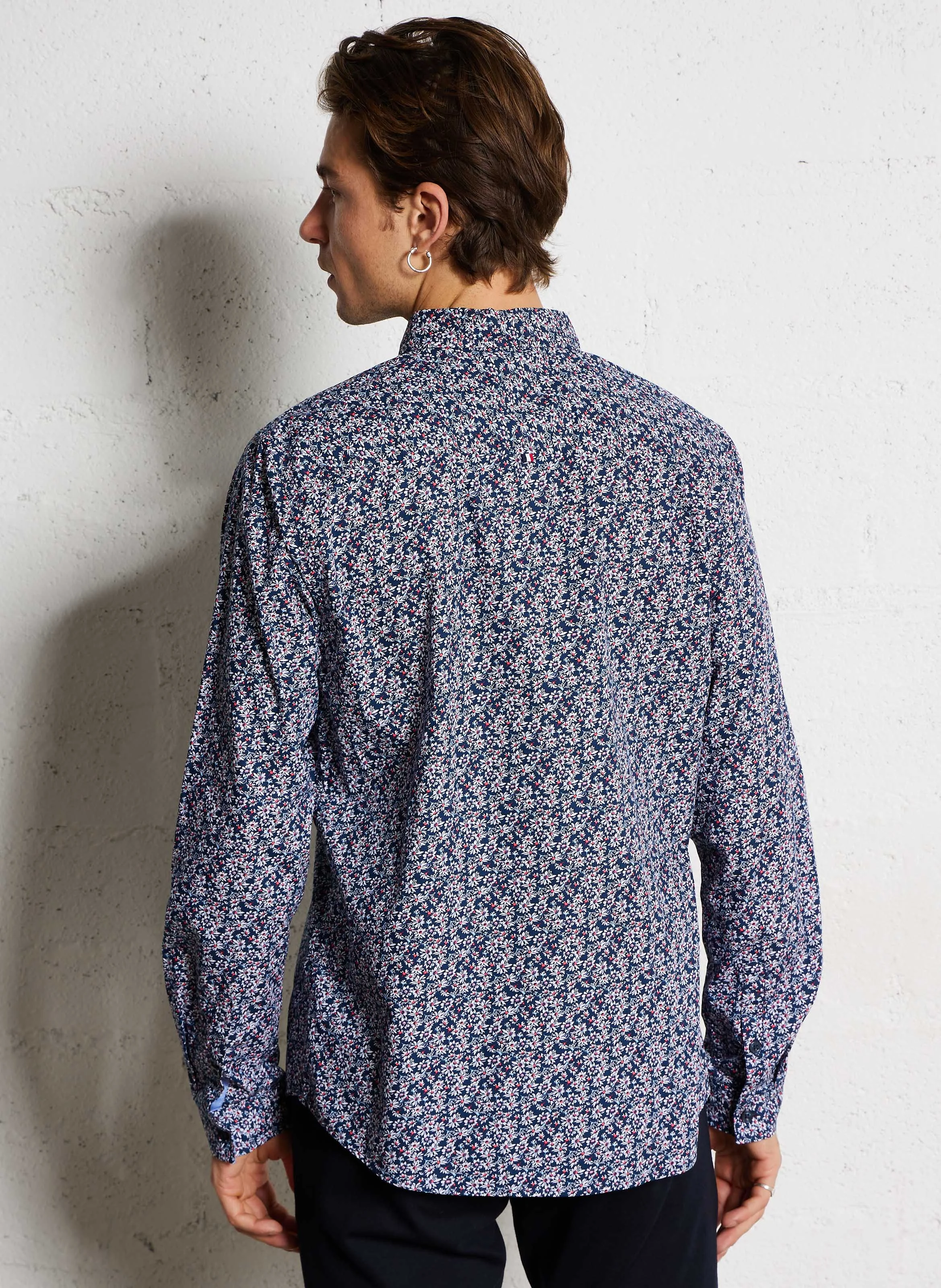 FUSAR - Chemise col classique imprimé en coton| Noir