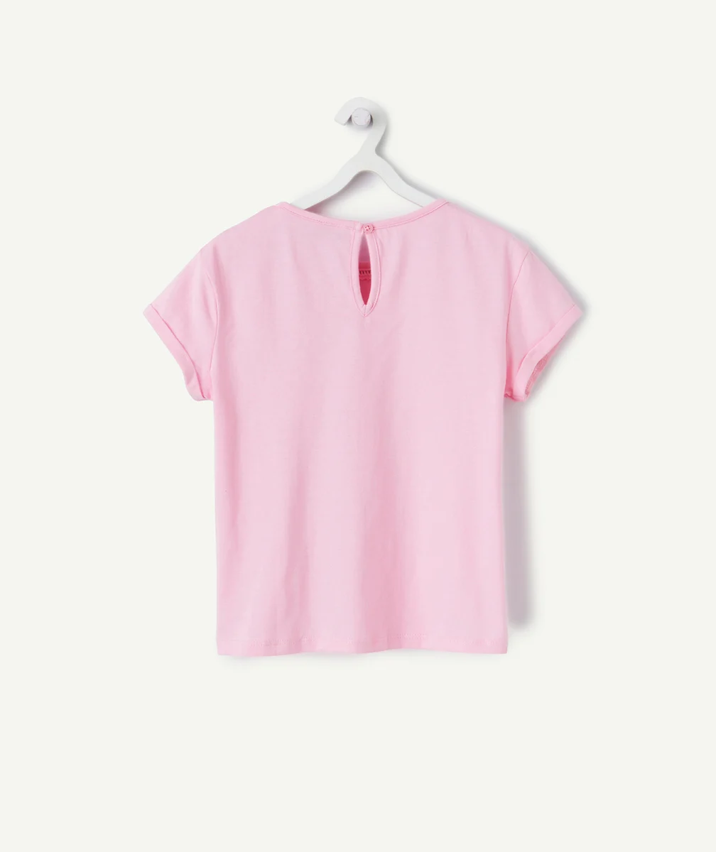 T-SHIRT MANCHES COURTES FILLE EN COTON BIO ROSE AJOURÉ