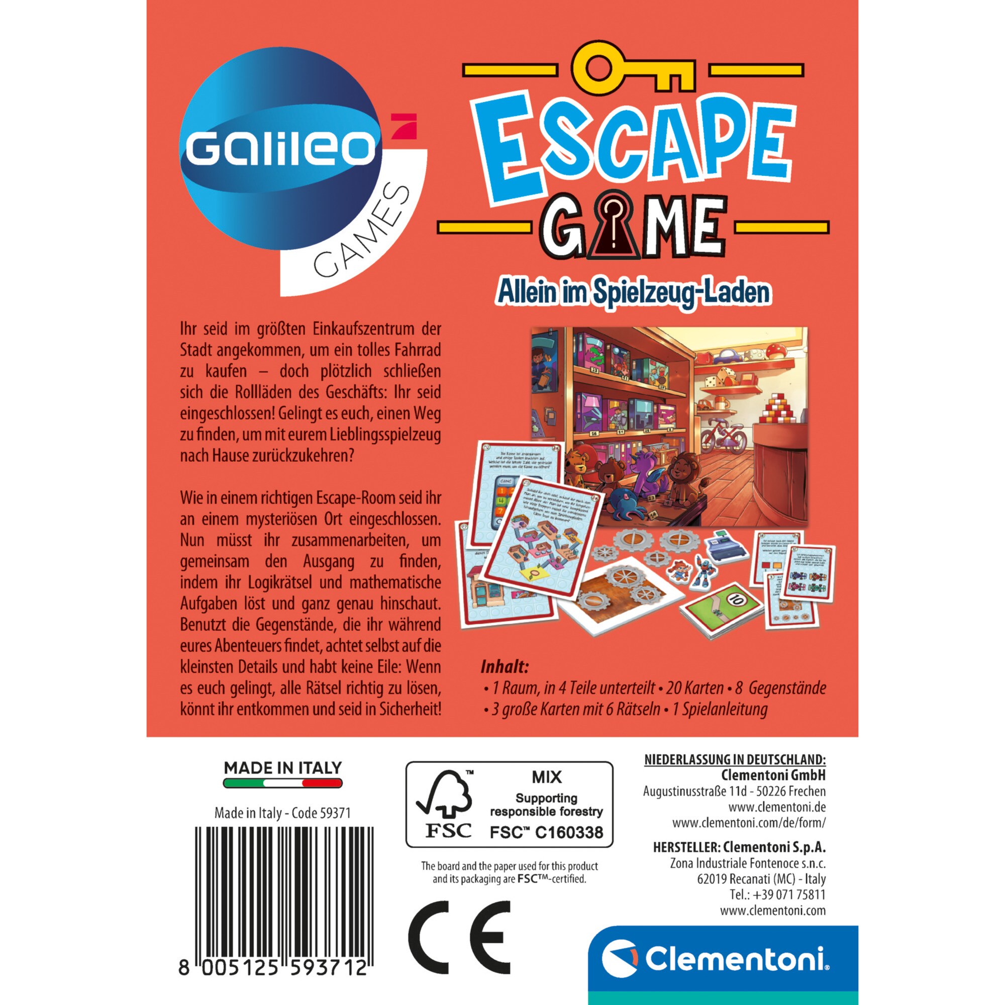 Clementoni Partyspiel Escape Game - Allein im Spielzeug-Laden