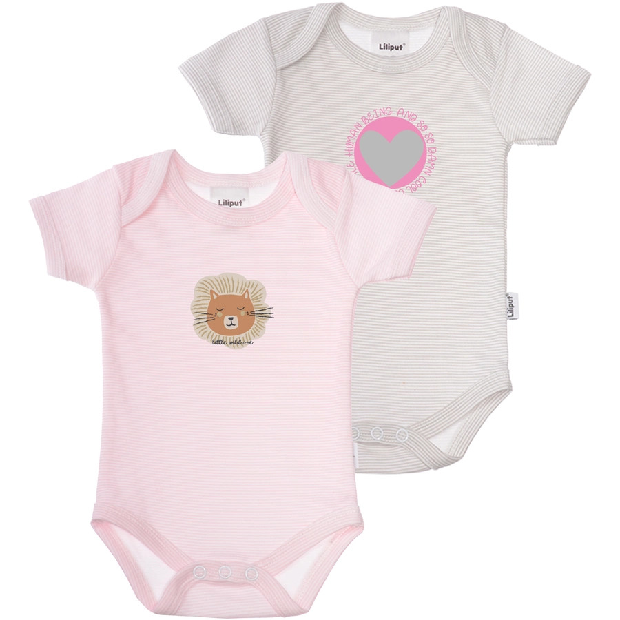 Liliput Baby-Bodie 2er-Pack Löwe rosa gestreift grau gestreift