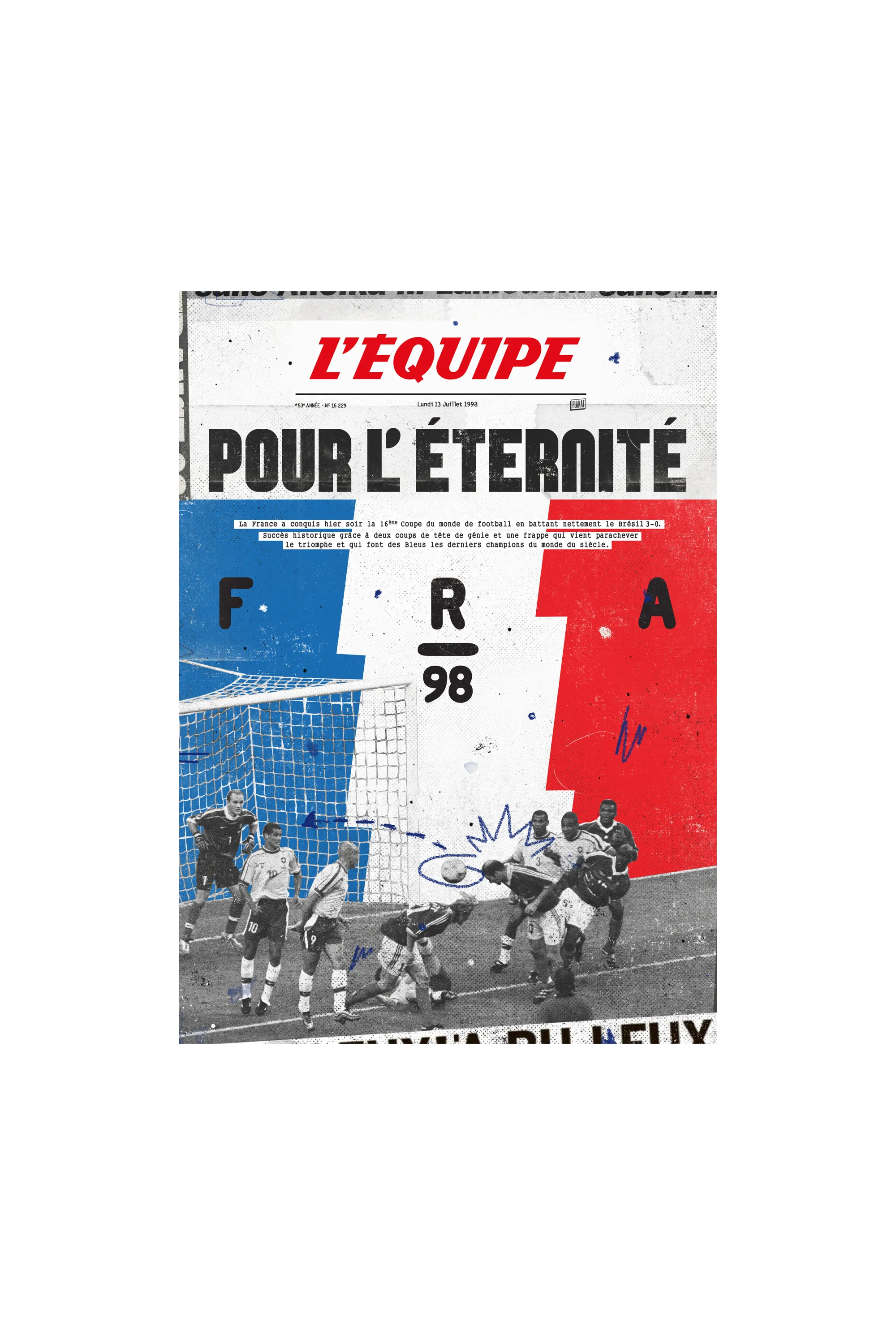 PLAKAT Affiche L'Equipe - FRANCE 98 (digigraphie) Multicolore