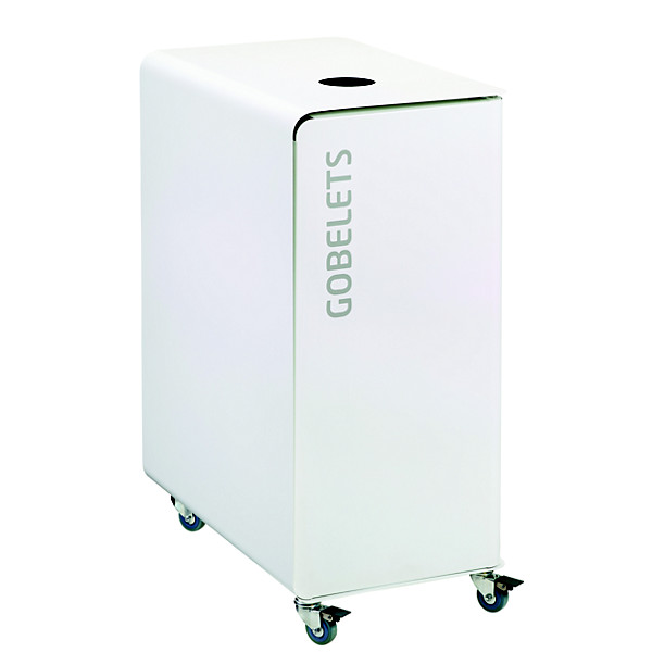 Borne de tri sélectif 90 L support-sac avec roulettes sans serrure - cubatri - tri gobelets-blanc+blanc