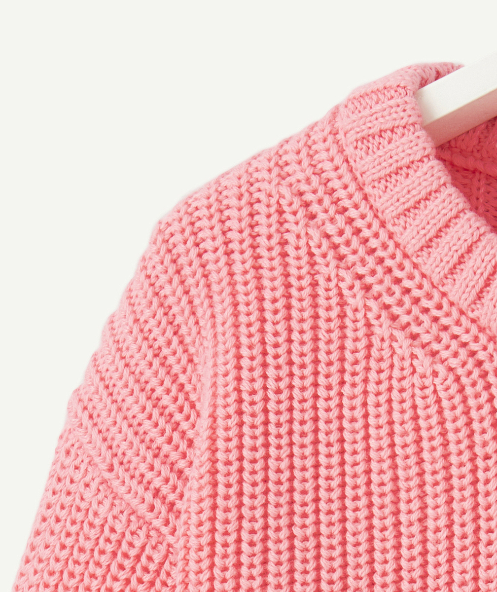PULL BÉBÉ FILLE EN COTON BIO MAILLE ROSE