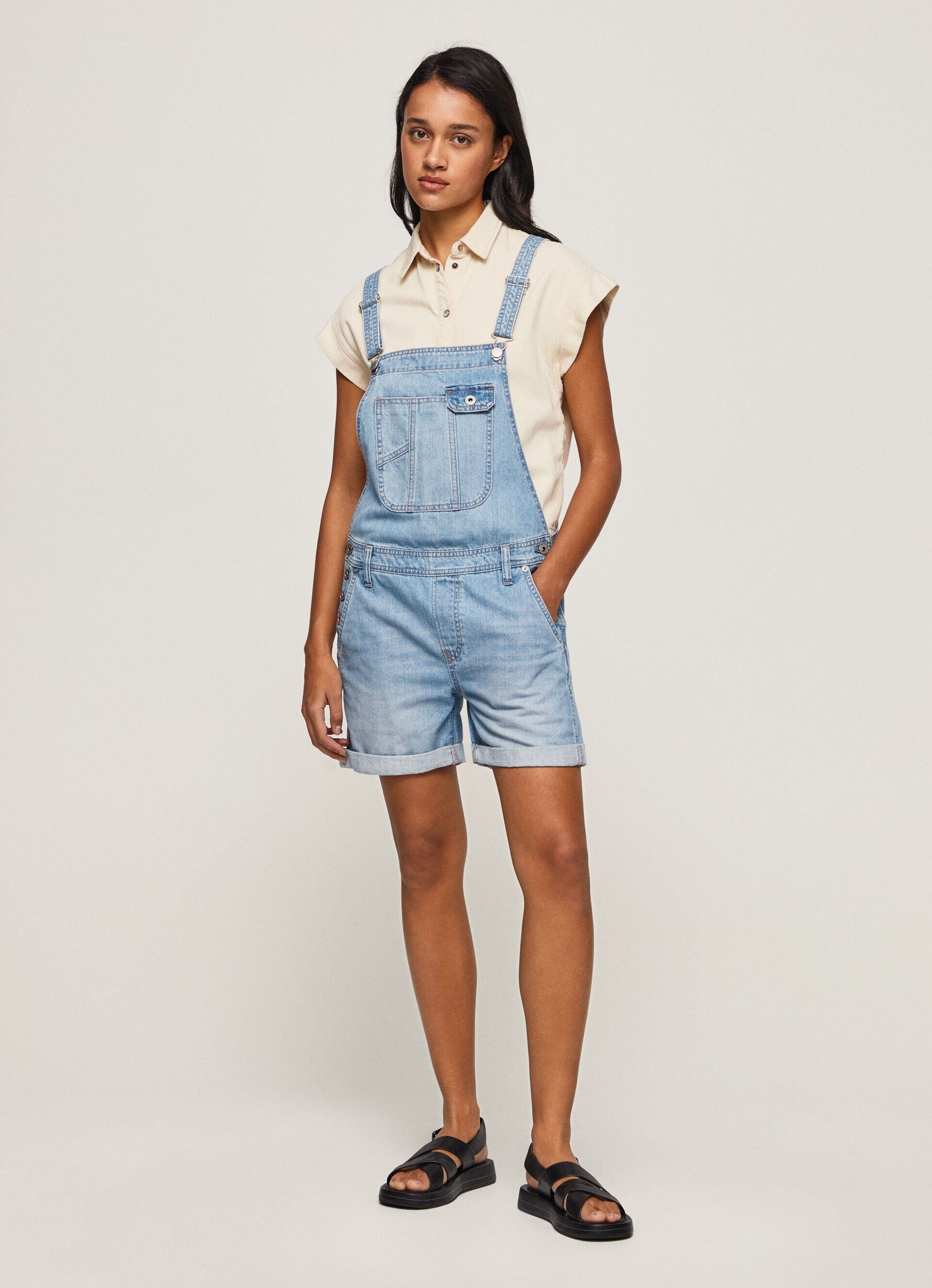 MACACÃO CURTO DE ALGODÃO JEANS - jeans