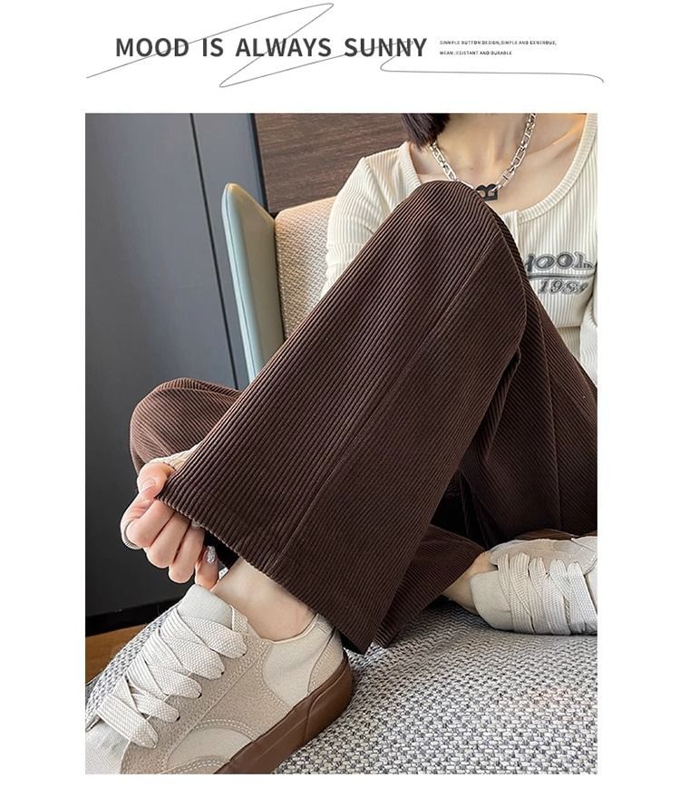 Dovitade - Hoge taille effen corduroy losse broek