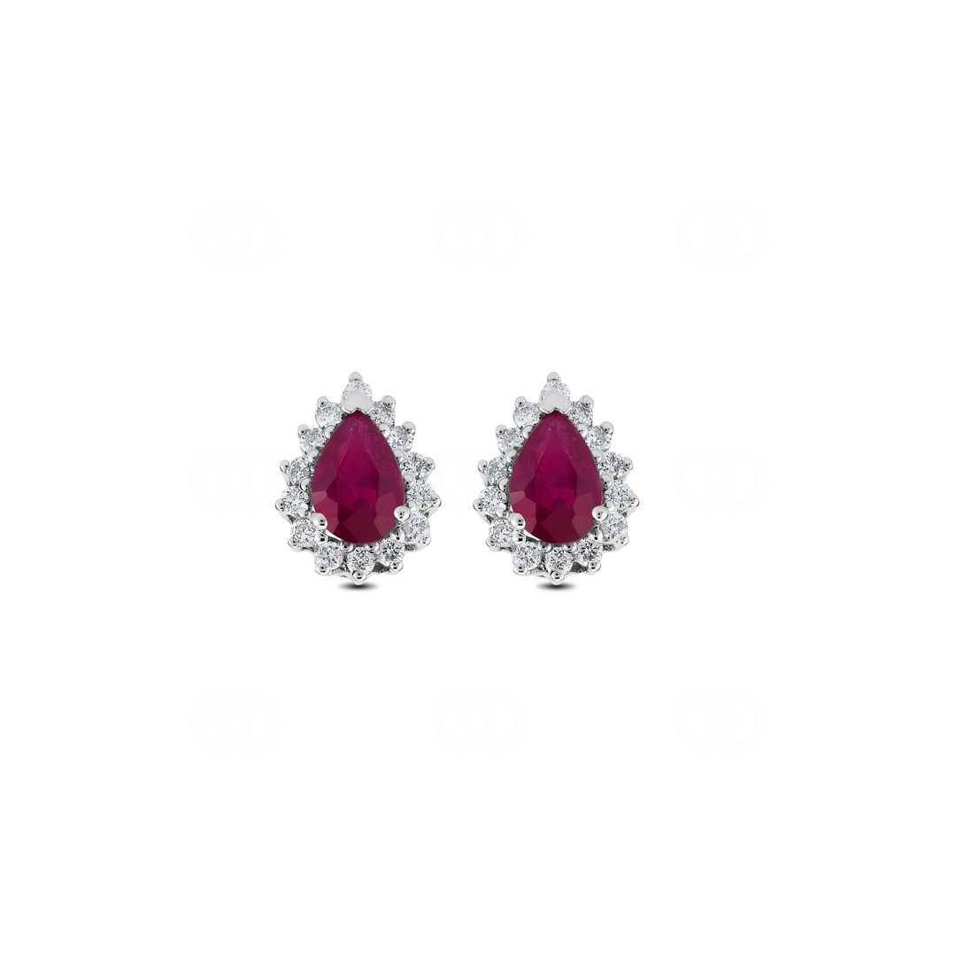 Ohrstecker 750/18 K Weissgold mit Diamanten 0.22 ct H/si & Rubin 1.12 ct