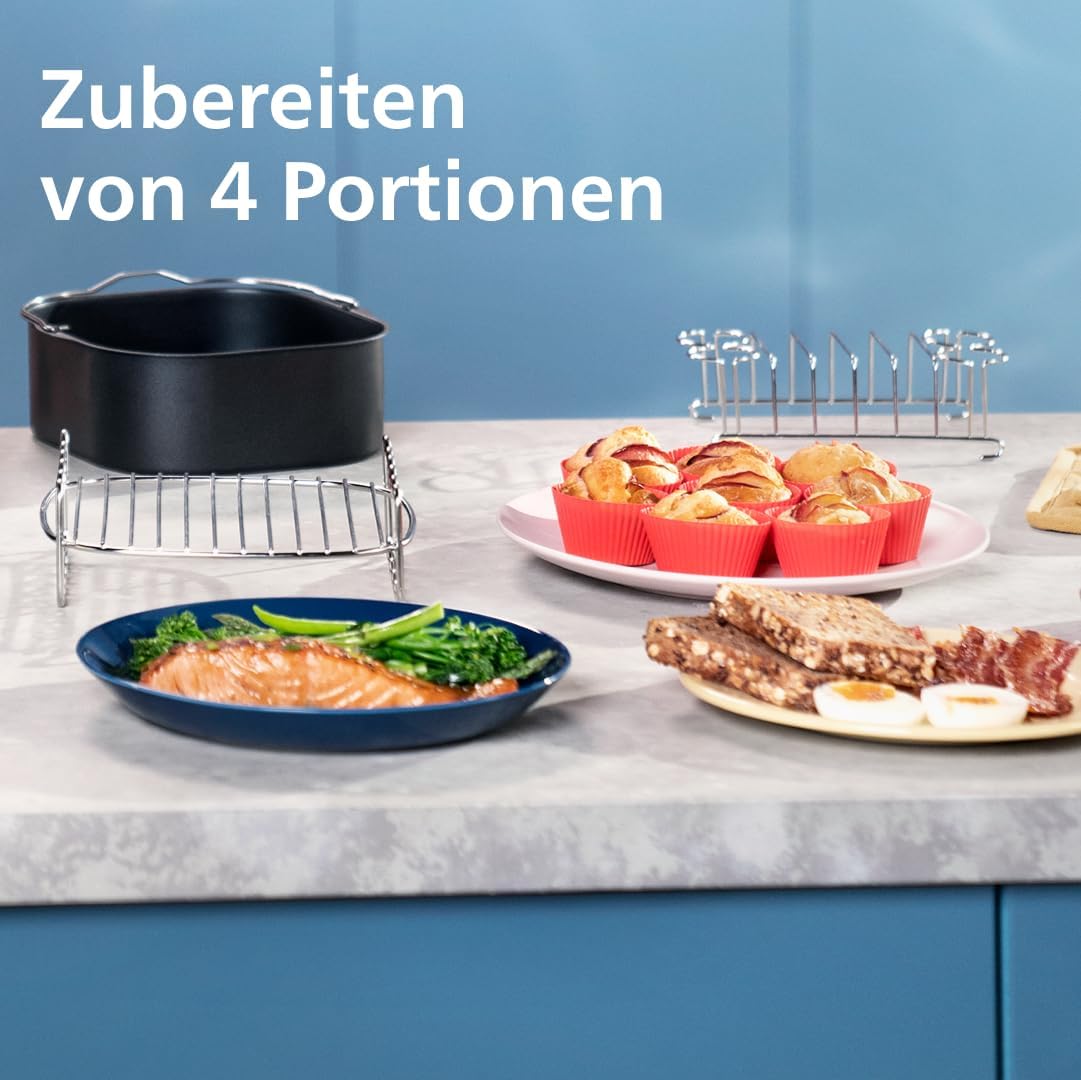 Philips Airfryer Dual Basket 3000 Series Heißluftfritteuse, 9L, 2 Körbe, 2 Gerichte gleichzeitig, RapidAir Plus Technologie, 90% weniger Fett, Energieeffizient, HomeID App (NA350/00)