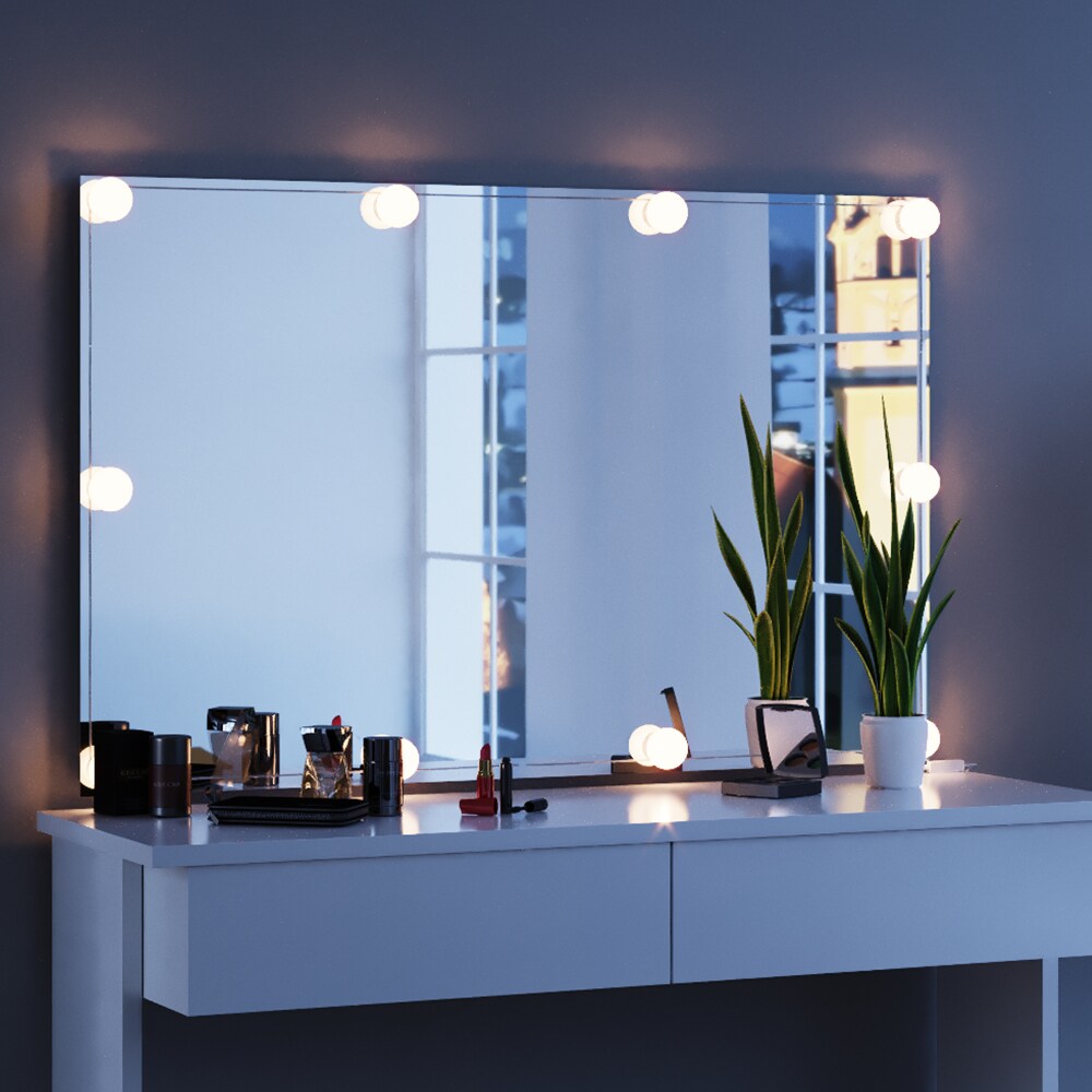 Vicco Schminktisch Azur Kosmetiktisch Frisiertisch Frisierkommode Weiß Hochglanz inklusive Spiegel und LED-Lichterkette