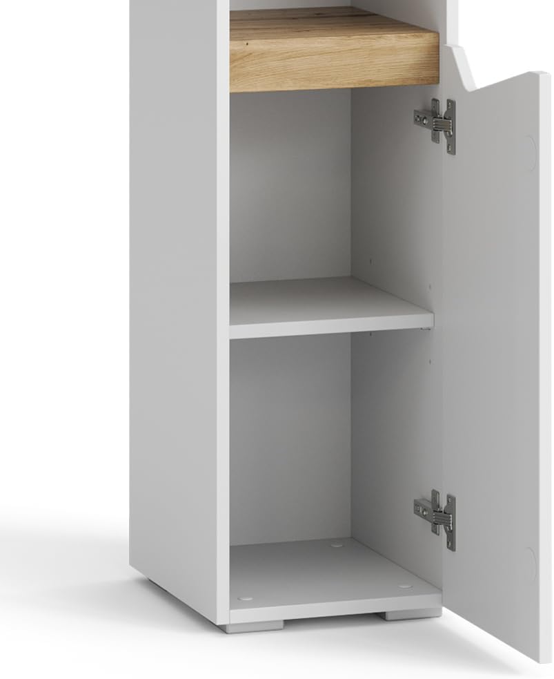 Vicco Badschrank Weiß Marelle 30x180x35 cm - Wäscheschrank, Grifflose Fronten für eine Moderne Optik