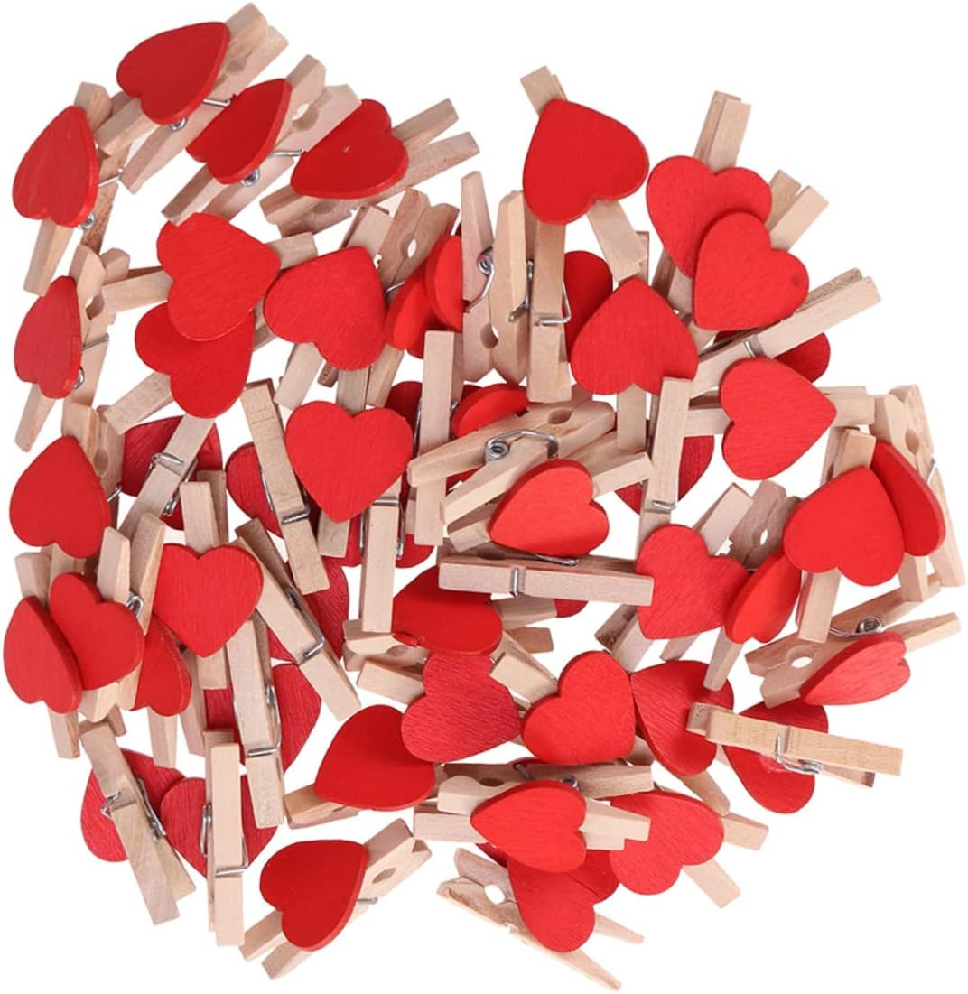 (100er Set) 3.5cm Holz Klammern DIY Bastel Deko Wäscheklammern - Herz