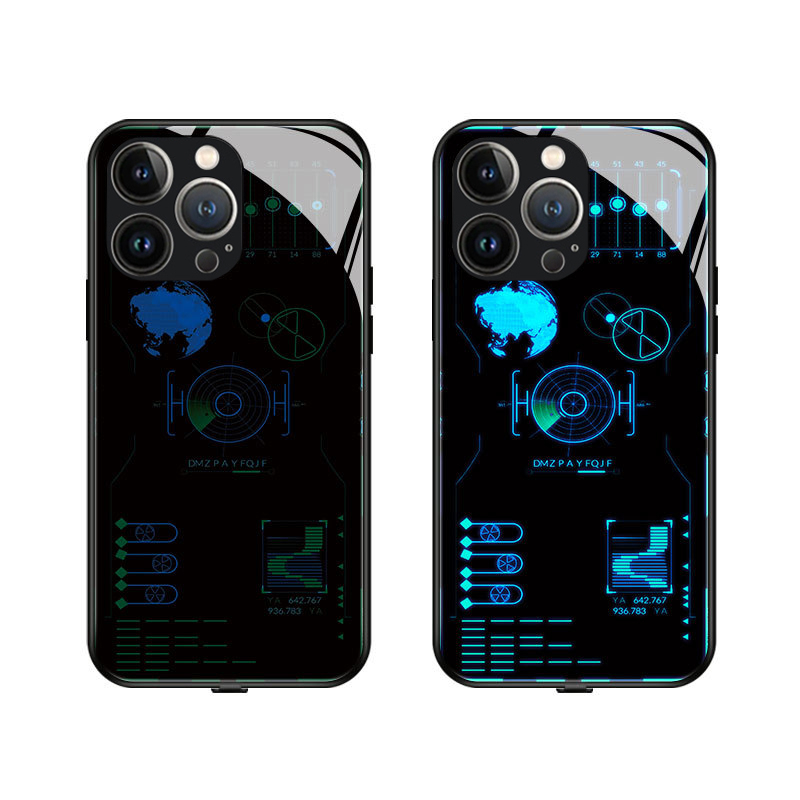 iPhone 14 Pro Hybrid Hardcase Hülle mit TPU Bumper   LED Acryl Rückseite   Kameraschutz - Radar Design