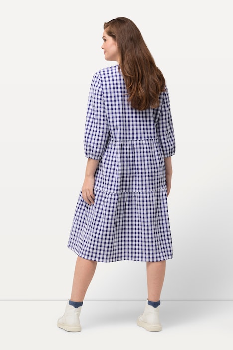 Tunika-Midikleid, Bubble-Qualität, V-Ausschnitt, 3/4-Arm