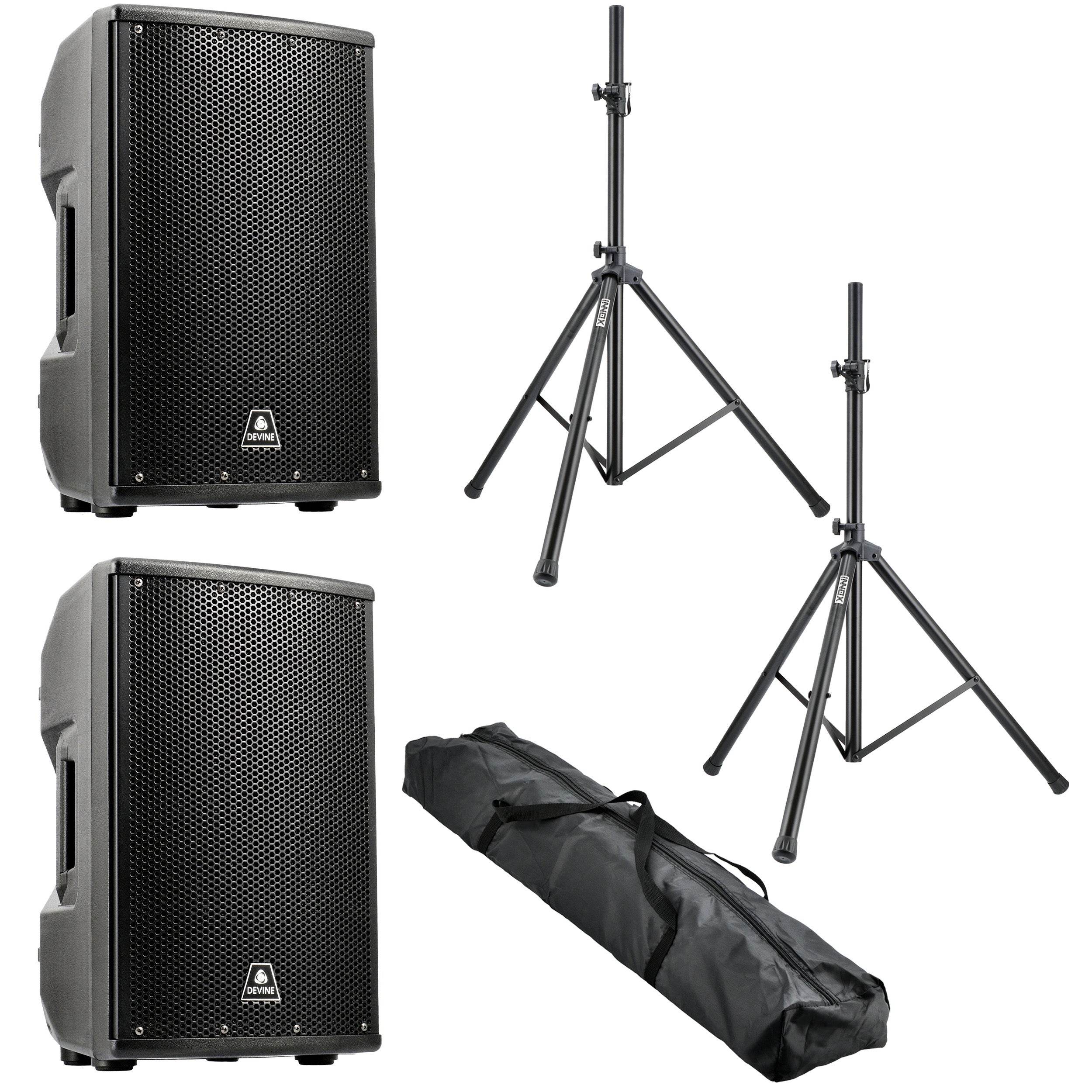 Devine Axeo 10A speakerset met statieven voor omroep & muziek