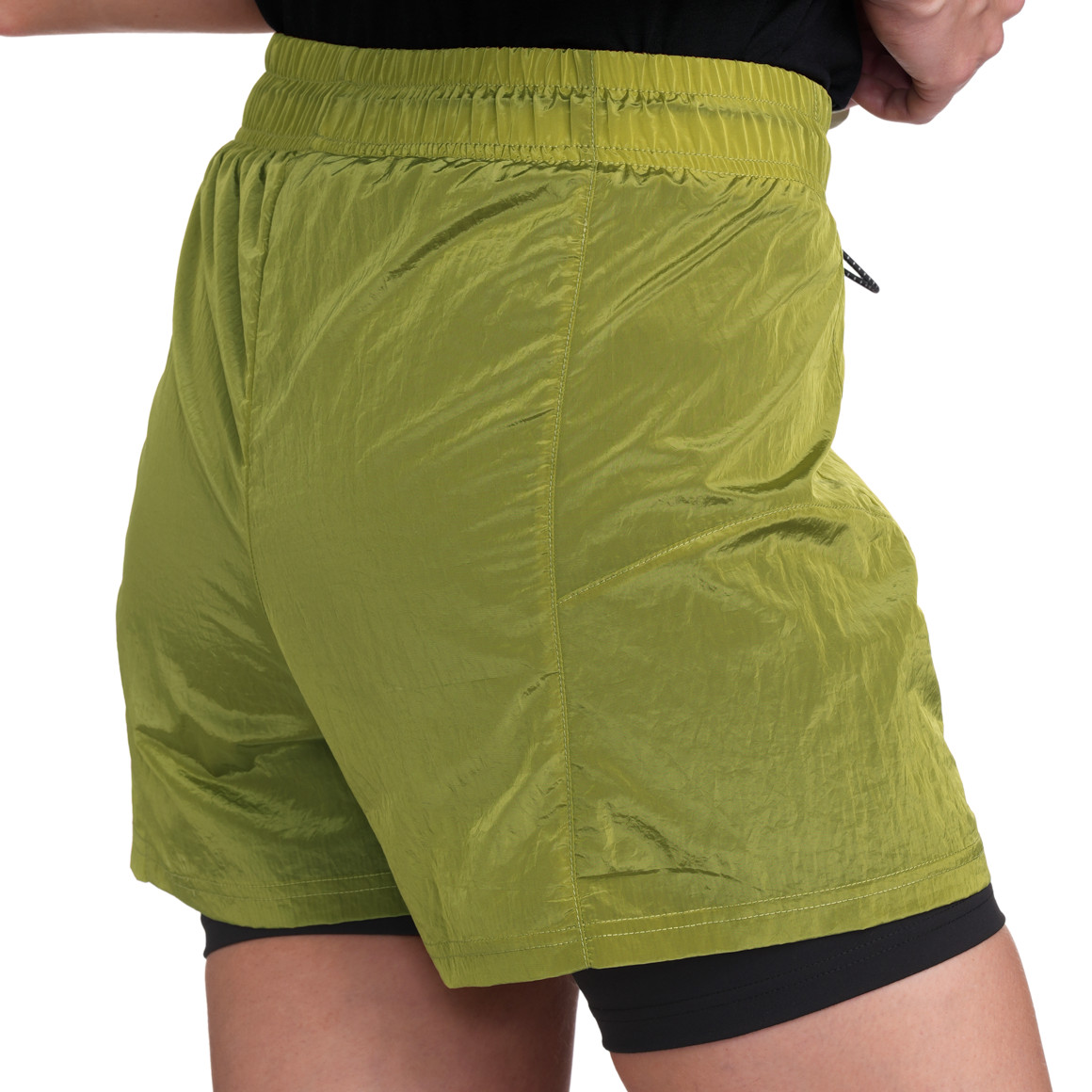 Gina Sports Damen Sport-Shorts zweilagig gelbgrün / dunkelgrau