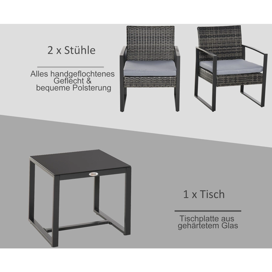 Outsunny Polyrattan Sitzgruppe als 5-tlg. Set grau