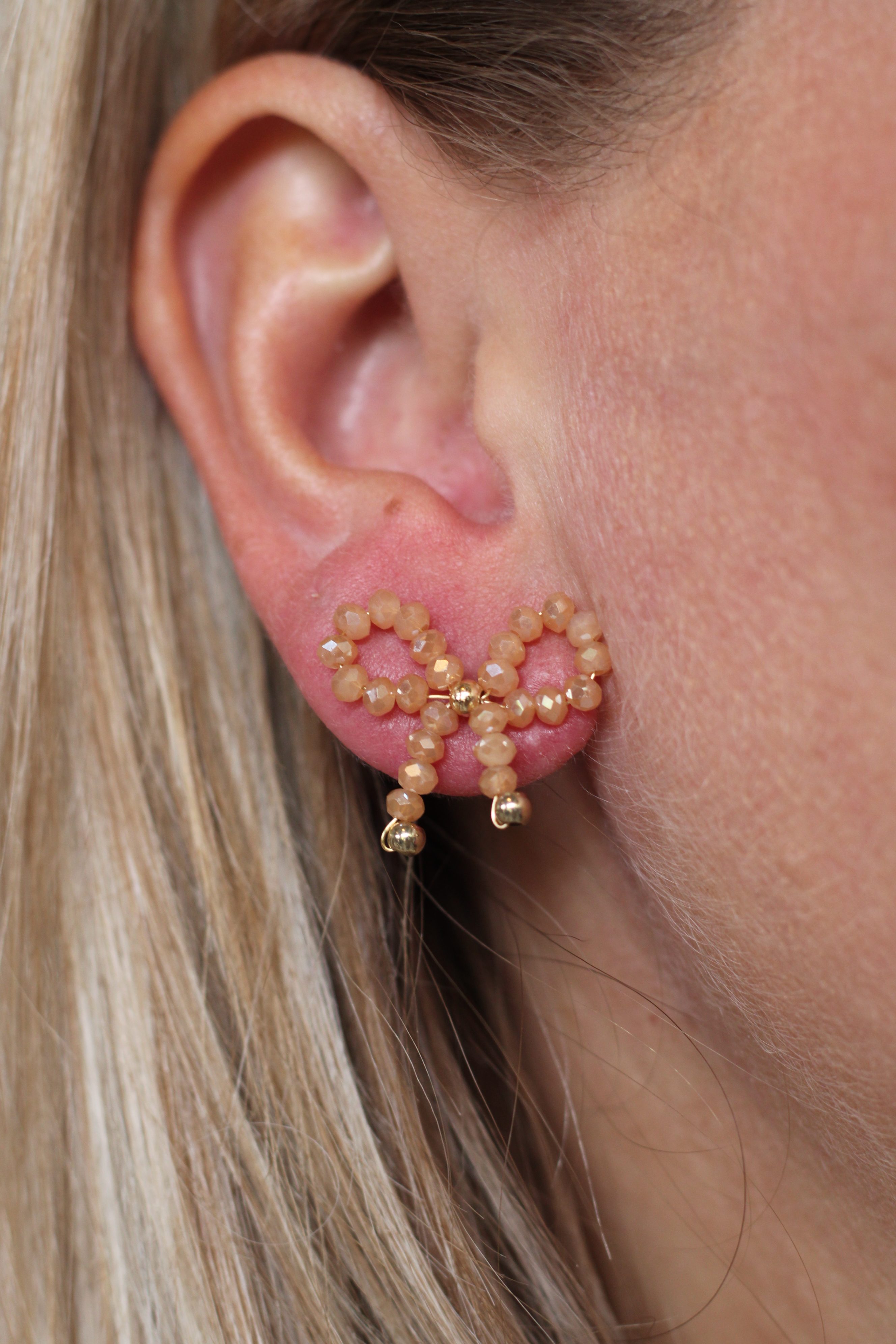 Beige Strik Oorbellen - Goud