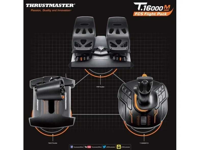 ThrustMaster T.16000M FCS Flight Pack - Joystick, speeder og pedaler - kablet - for PC