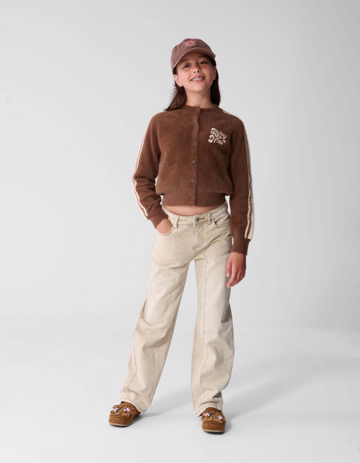 Strass Barrel Fit Jeans Zand