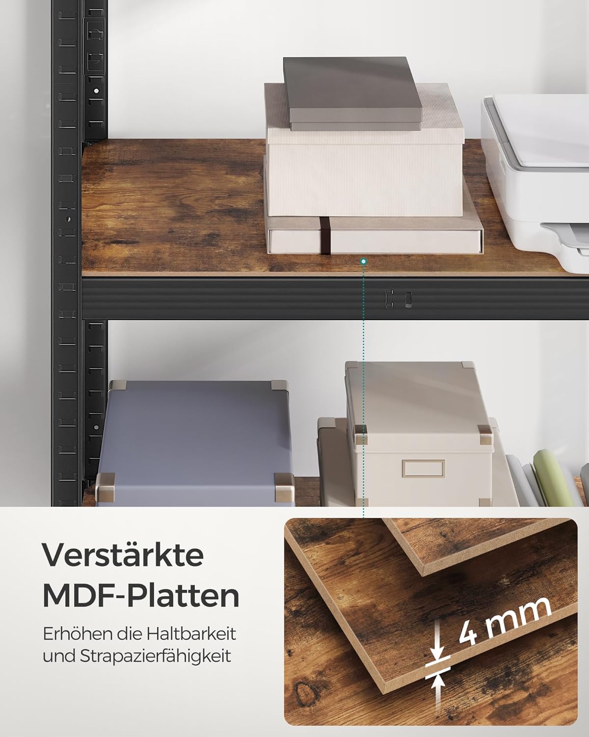 SONGMICS Standregal, 2er Set, Bücherregal, Lagerregal, 5 Ablagen, Küchenregal, Regal, 50 x 100 x 200 cm, bis 600 kg belastbar, verstellbare Ablagen, Industrie-Design, vintagebraun-schwarz GLR050B12