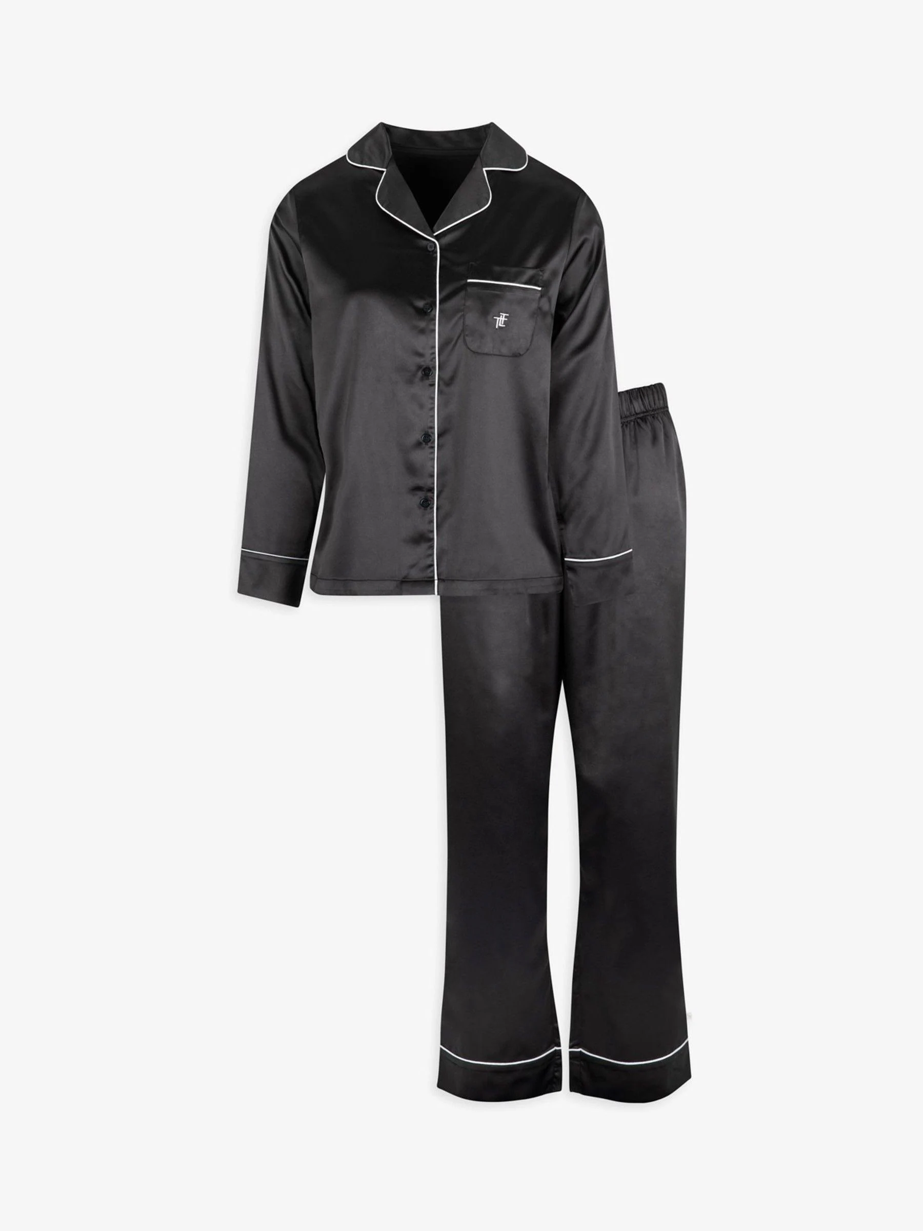 Zwart - The Little Tailor Satijnen Pyjama met Knoopsluiting voor Kerstmis