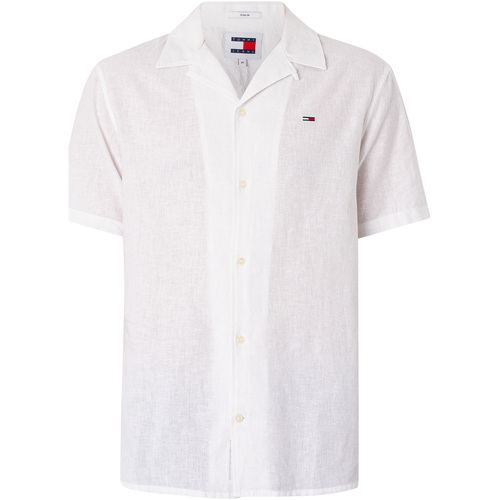 Tommy Jeans - Camisa Camp De Manga Corta En Mezcla De Lino Blanco