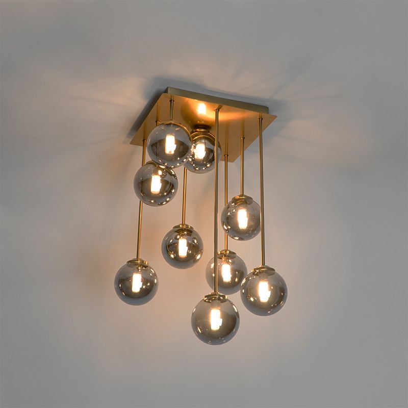 Smart plafondlamp goud met smoke glas 9-lichts incl. 9 Wifi G9 - Athens