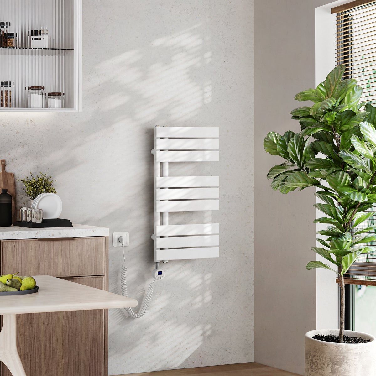 EMKE Elektrische Design Paneelradiator met Thermostaat en Timer voor Handdoekradiator, Zijdelings Open, Verticaal, 400 Watt, 40 cm x 76 cm, Wit