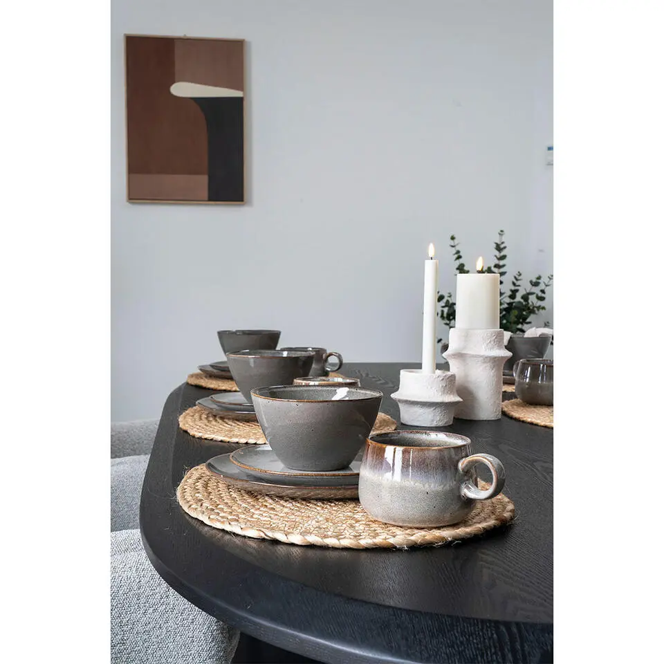 Hioshop Selma Lunchbord keramiek set van 4 grijs- bruin