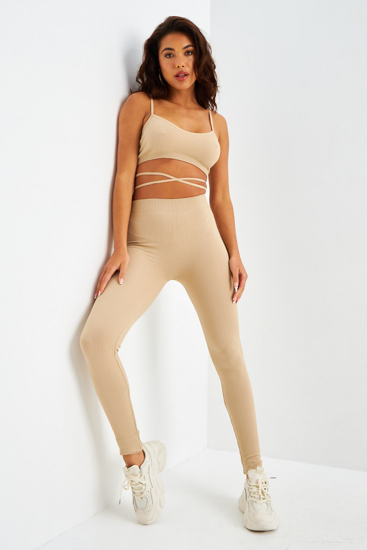 Ensemble 2 pièces brassière + legging de sport beige