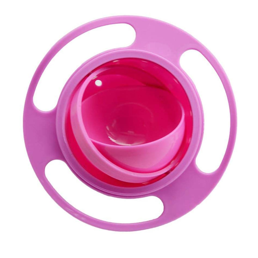 Baby Gyro Bowl 360° Auslaufsicheres Kinder Geschirr Drehbare Schüssel Anti-Verschütten in Ufo Form   Deckel - Pink