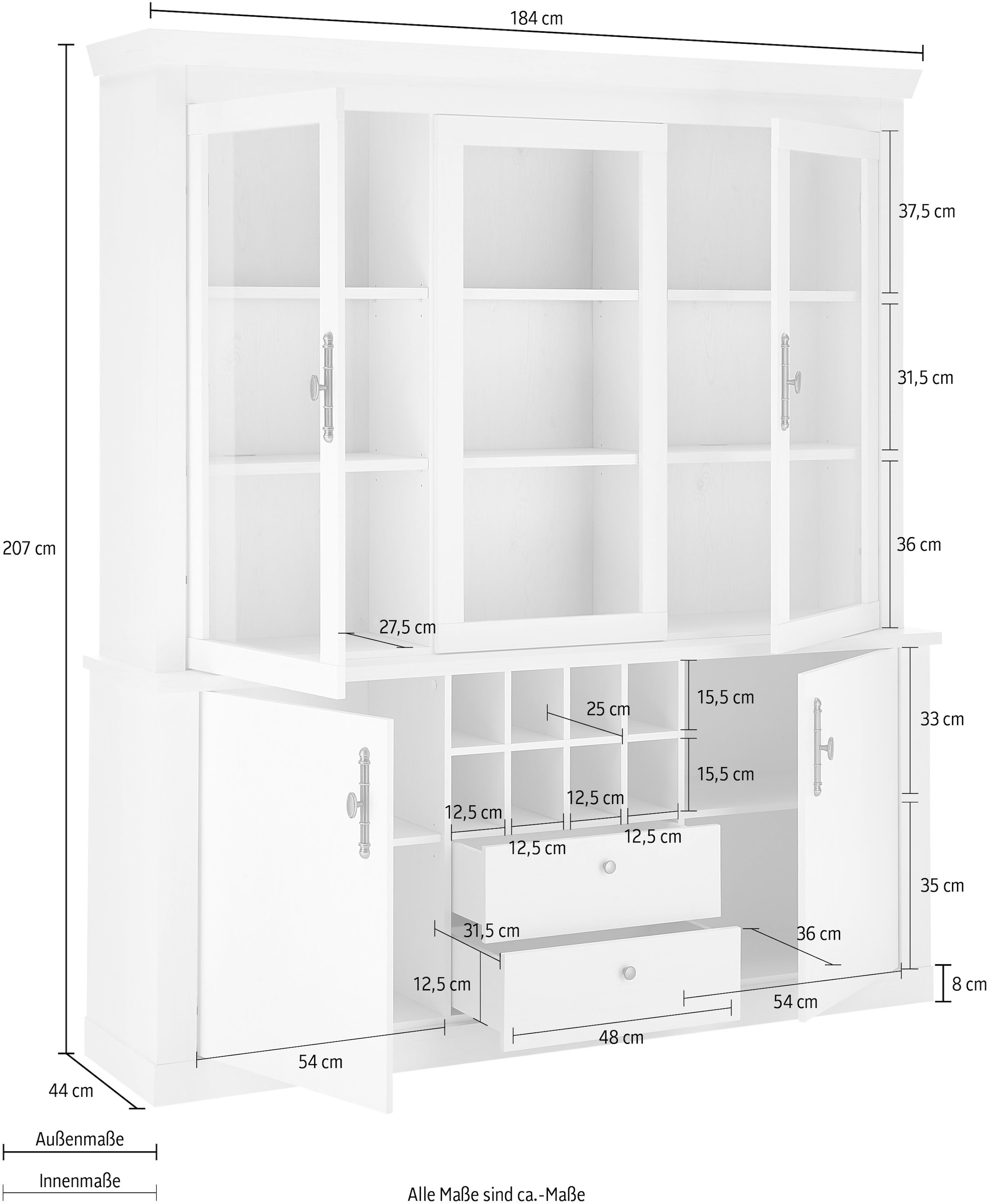 Home affaire Buffet »RAVENNA« im romantischen Landhausstil, Griffe aus Metall, Höhe 207 cm