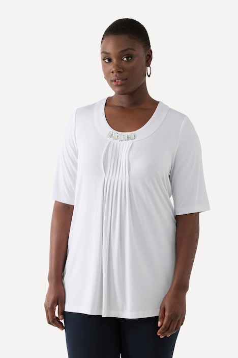 T-Shirt, Zierfalten, A-Linie, Rundhals, Halbarm