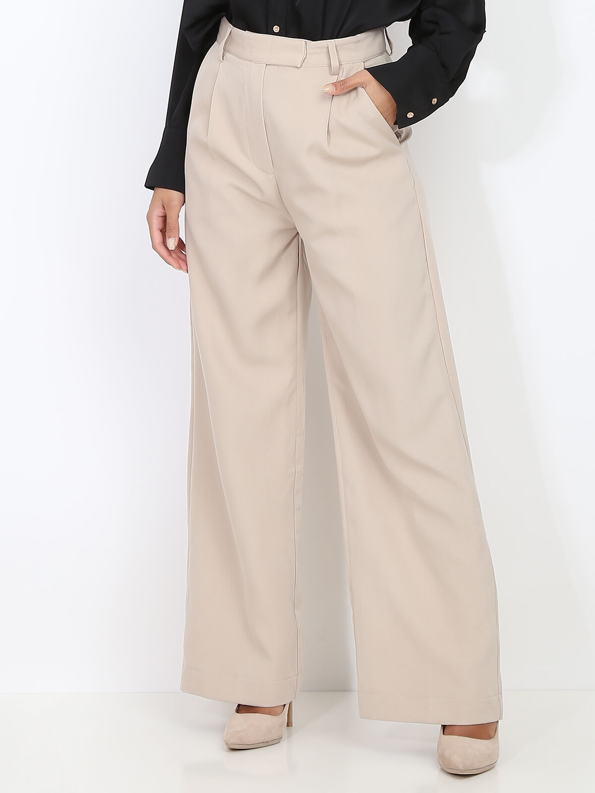 Pantalon classique ample et droit- Beige