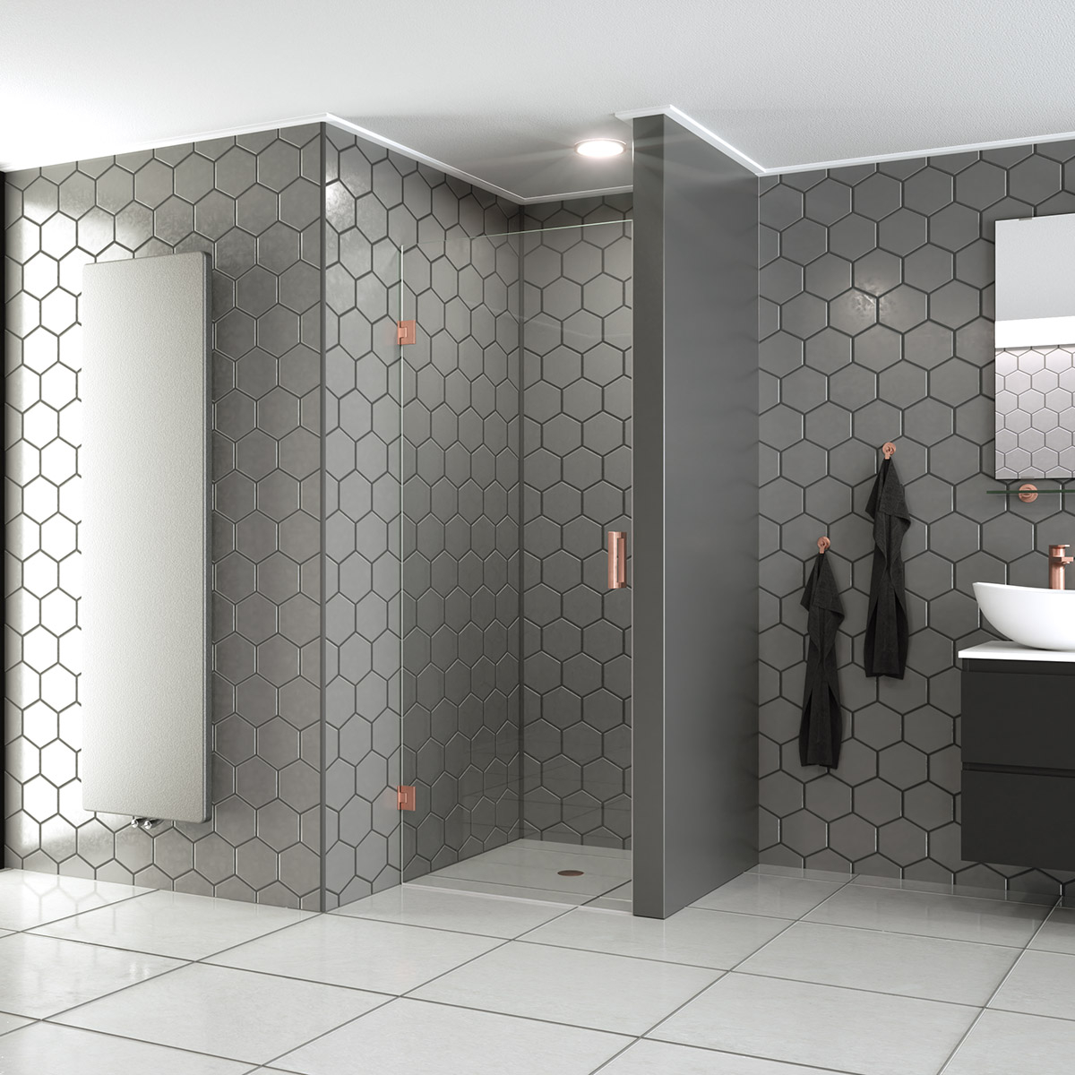 Saniclear Modern Copper profielloze douchedeur 70x200 geborsteld koper