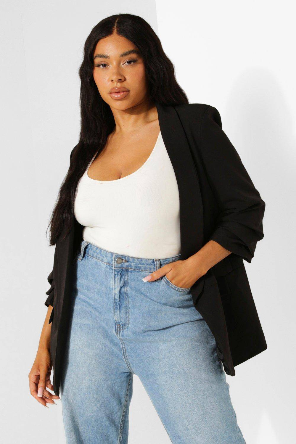 boohoo Blazer extensible en tissu tissé à manches froncées