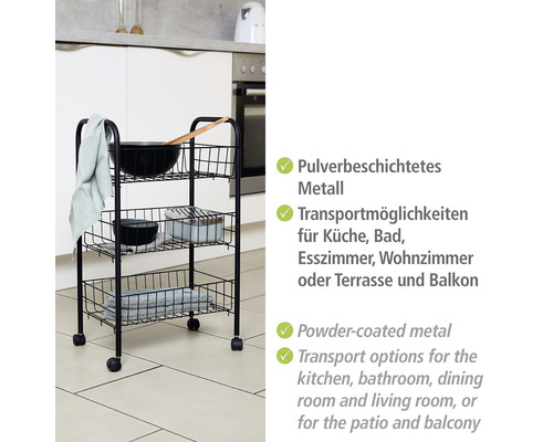 Huishoudelijke en badkamertrolley Wenko Florence zwart