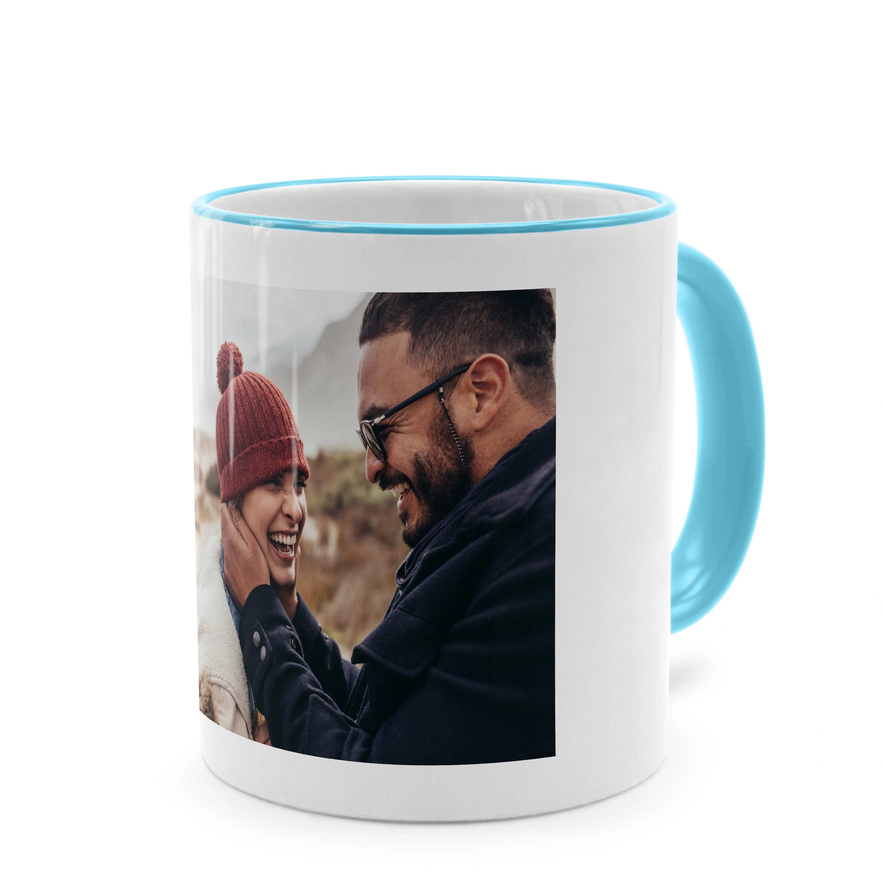 Kaffeebecher Color mit Foto selbst gestalten, 325 ml (Farbe: hellblau)