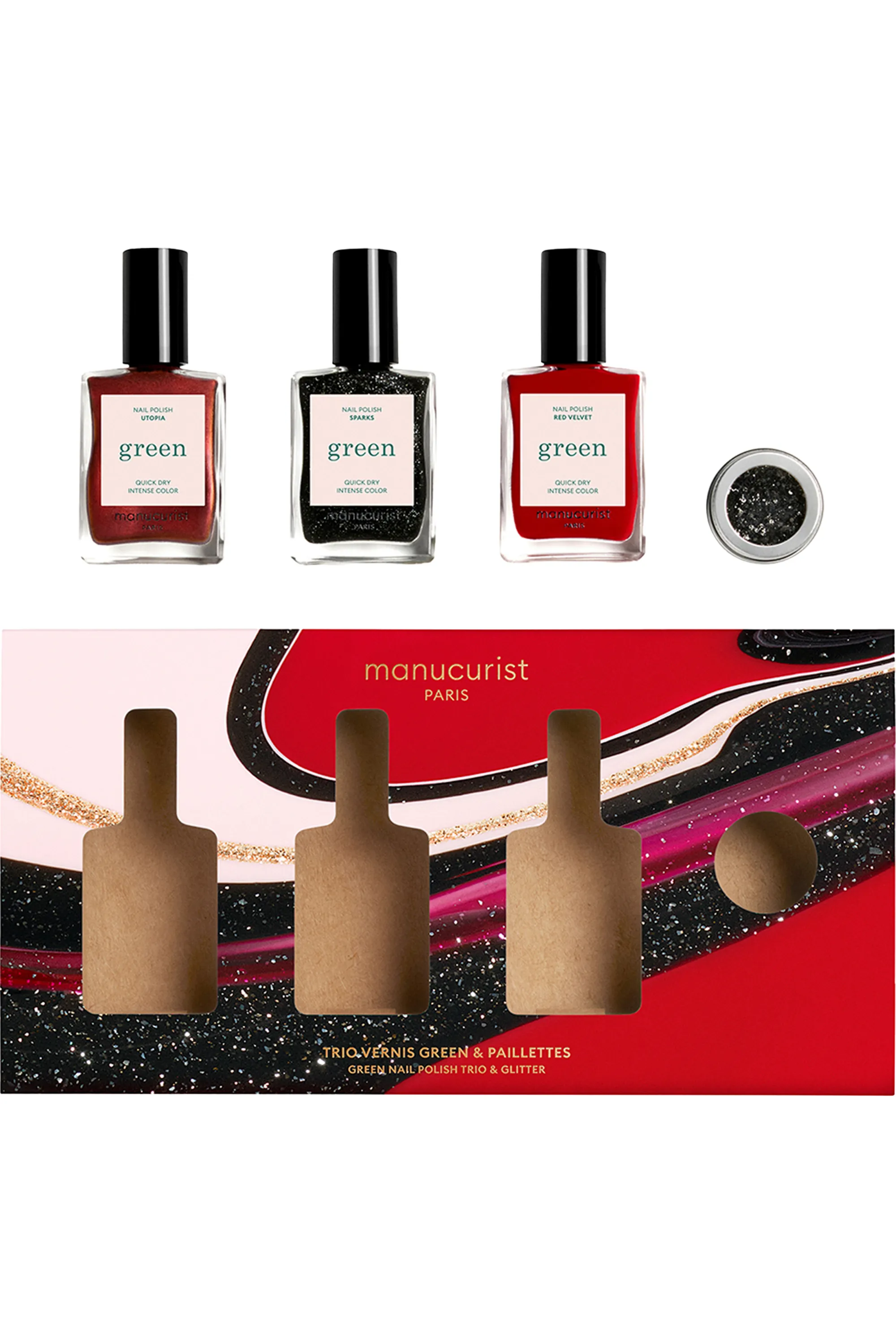 Manucurist Coffret Holiday de 3 vernis Green + paillettes-400 g
