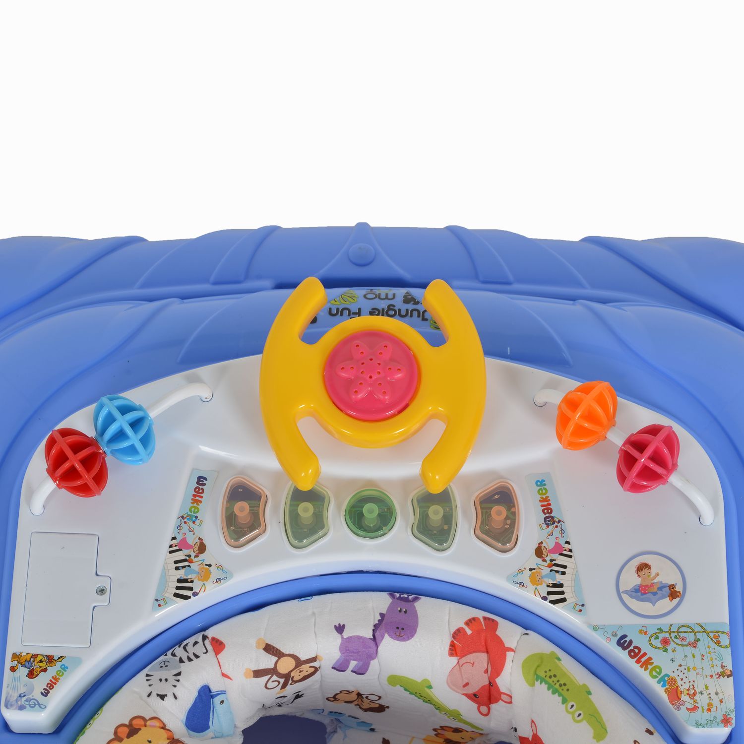 Moni Lauflernhilfe Jungle Fun+ Spielcenter Musik Licht, höhenverstellbar Stopper blau