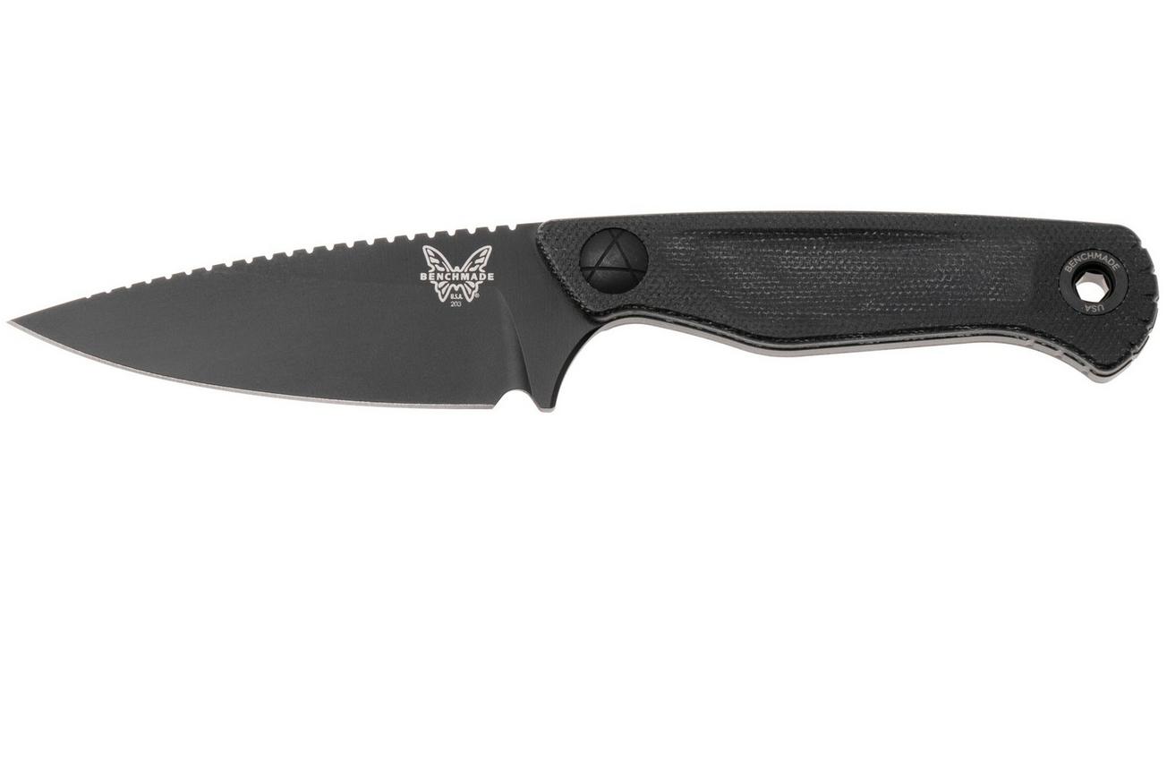 Benchmade Dacian 203BK-02 Black Cerakote CPM MagnaCut, Black Canvas Micarta vaststaand mes, lederen en kydex schede