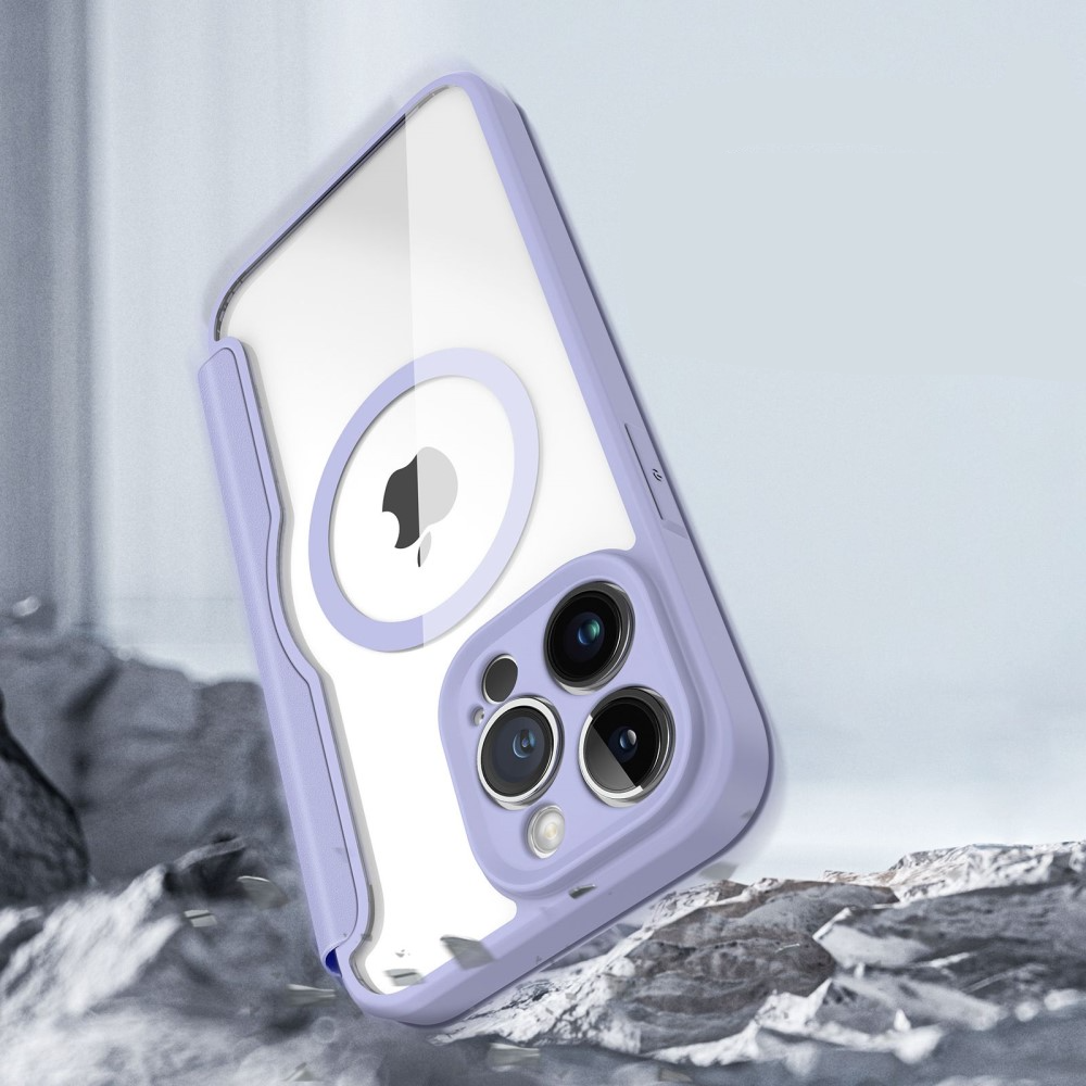 iPhone 14 Pro Max MagSafe Hybrid Leder Tasche   Kunststoff Rückseite - Lila / Transparent