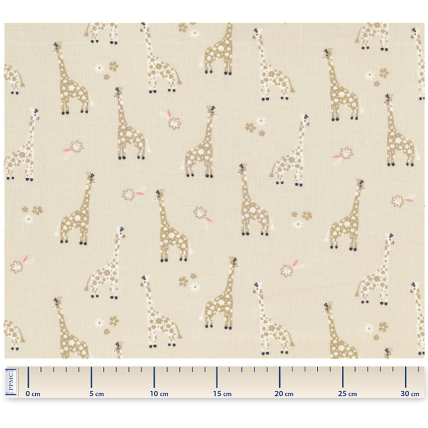 Tissu Coton Au Mètre Ex2458 Girafe Fleurie Beige