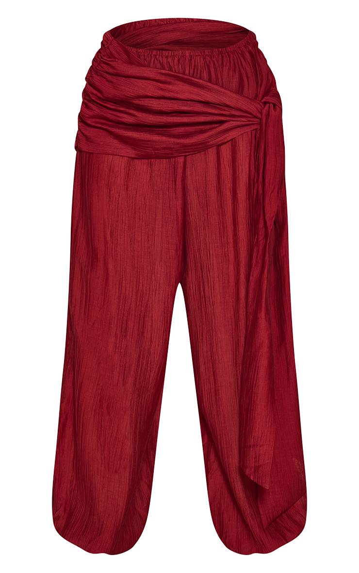 Rouille Pantalon Ballon Léger En Tissu Gaufré Avec Lien À Nouer