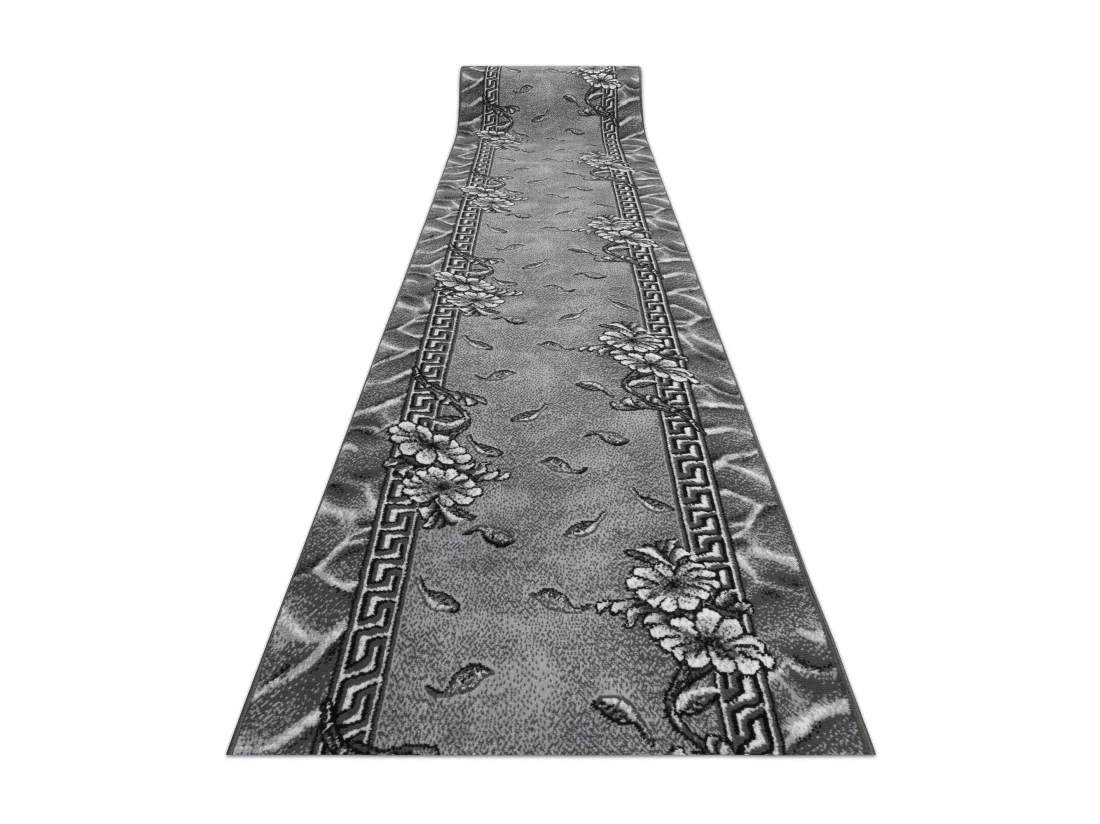 TAPIS DE COULOIR BCF MORAD Trio fleurs, feuilles gris 100x170 cm