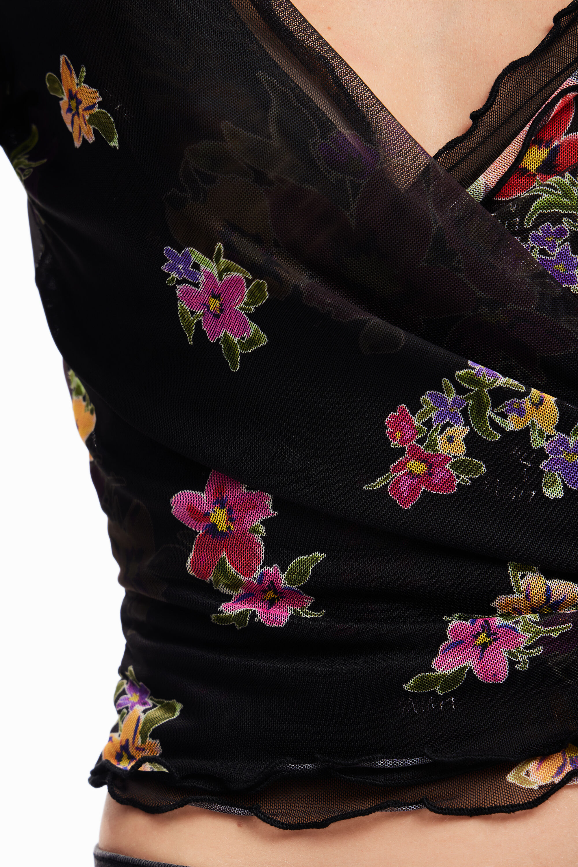 Blouse croisée tulle fleuri